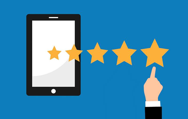 rating A hand pointing at a five star rating scale to represent leaving a positive message on the Alliance Business Technologies Reviews page
